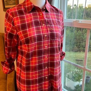 EUC Talbots Classic cotton pink orange plaid women’s button down size small